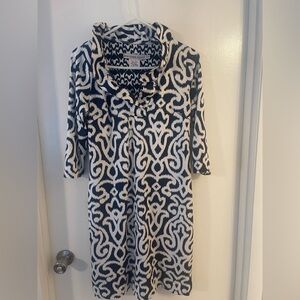Gretchen Scott Navy and White Ikat Print Dress